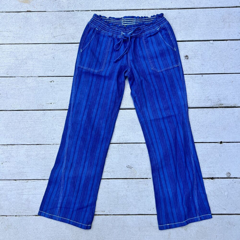 Roxy Oceanside Striped Linen Blend Pants Blue-Size S